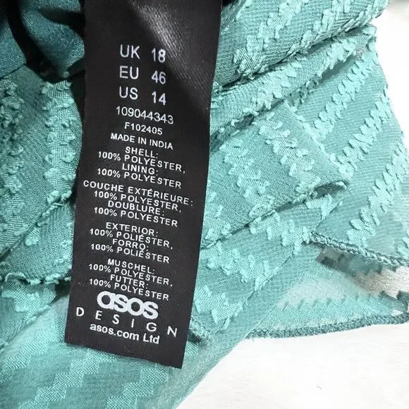 ASOS Ruched Waist Pleated Midi Dress Green Striped Sz 14 - Picture 10 of 14